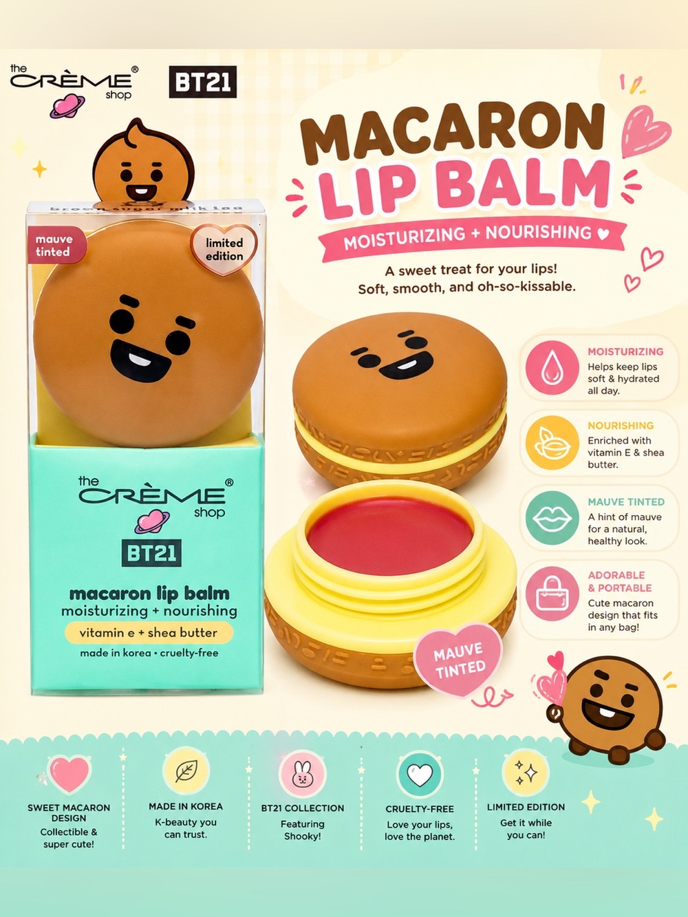 The Crème Shop x BT21 Macaron Lip Balm – Mauve Tinted 💖✨